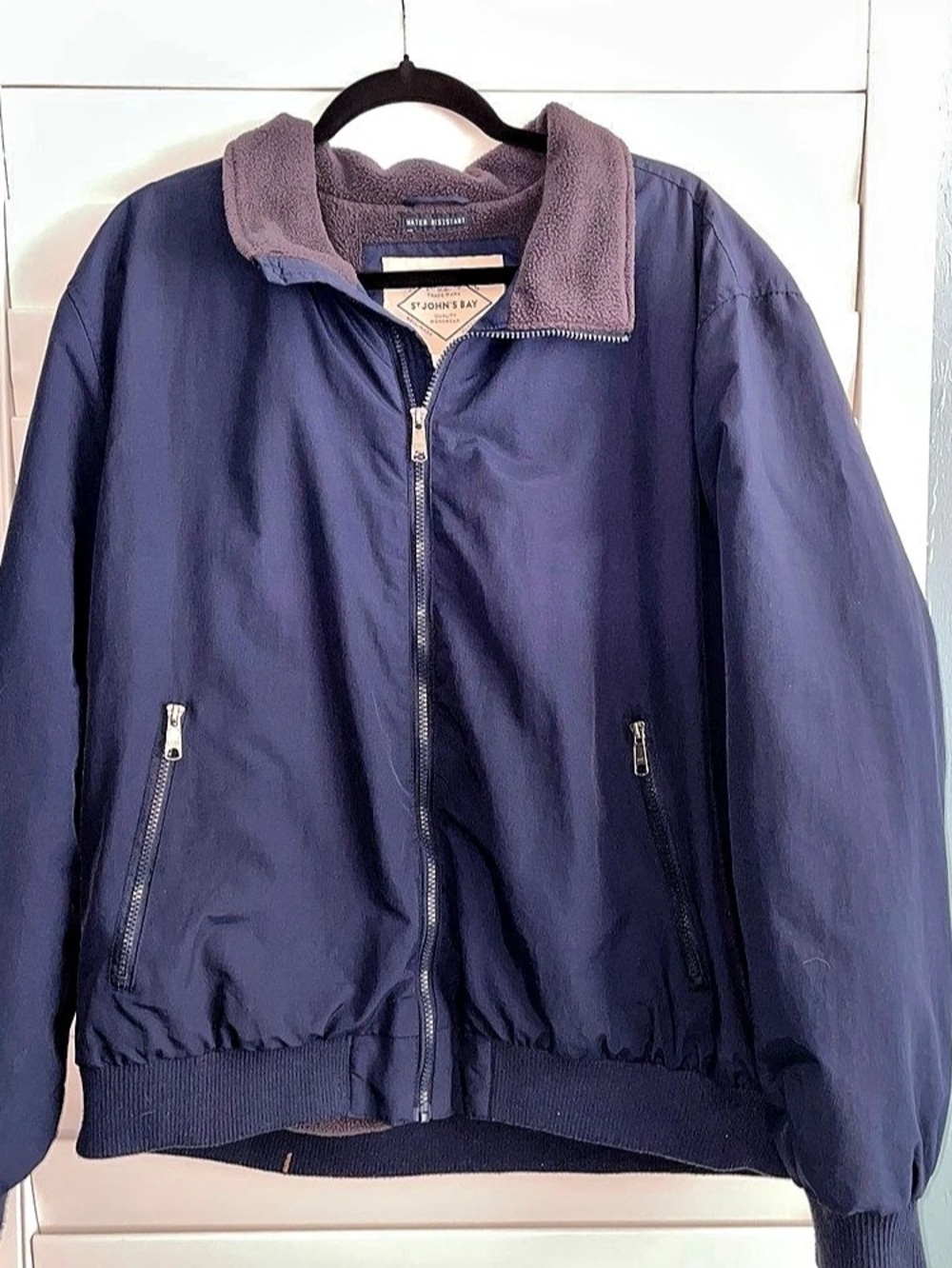 St. John's Bay Men's Bomber Jacket Navy Blue Fleece Lined Water Resistant XL